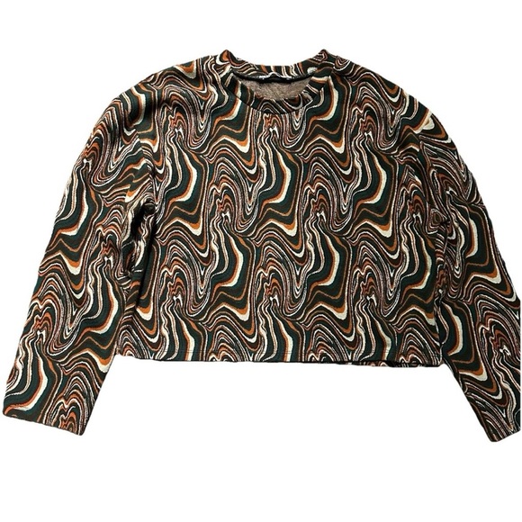 Zara Tops - Women’s Zara Green Orange Patterned Long Sleeve Shirt Size Small